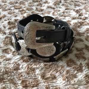 Vintage black and silver western belt